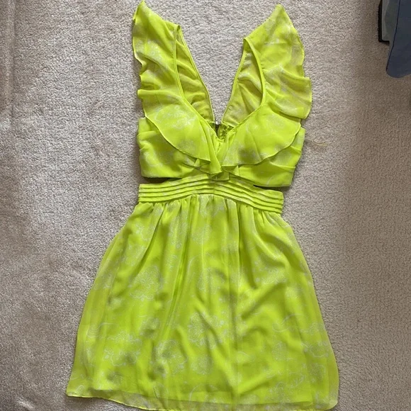 Rampage | Dresses | Rampage Floral Ruffle Cutout Lime Green Dress Size M |  Poshmark
